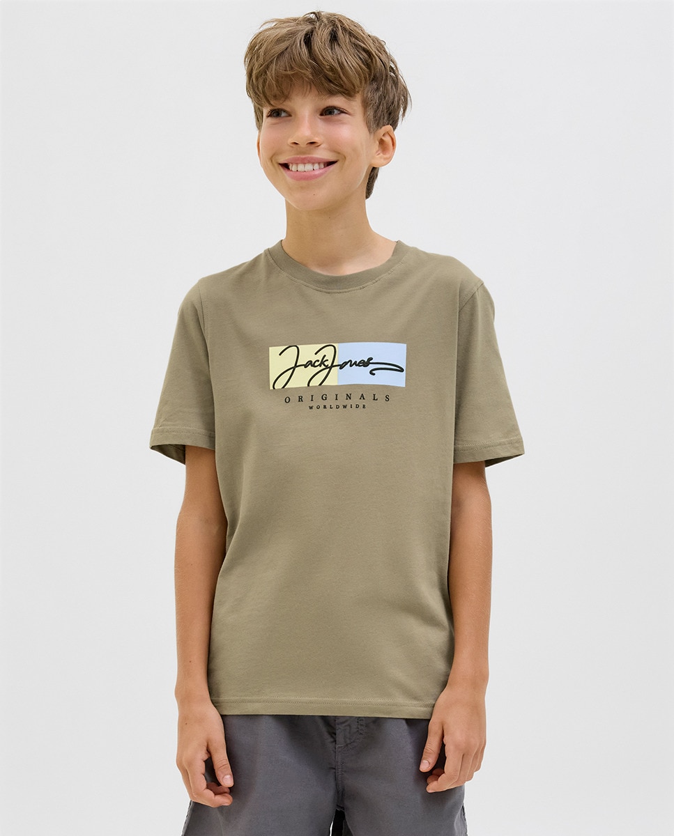 T-shirt de Manga Curta com Estampado à Frente Cinzento-1