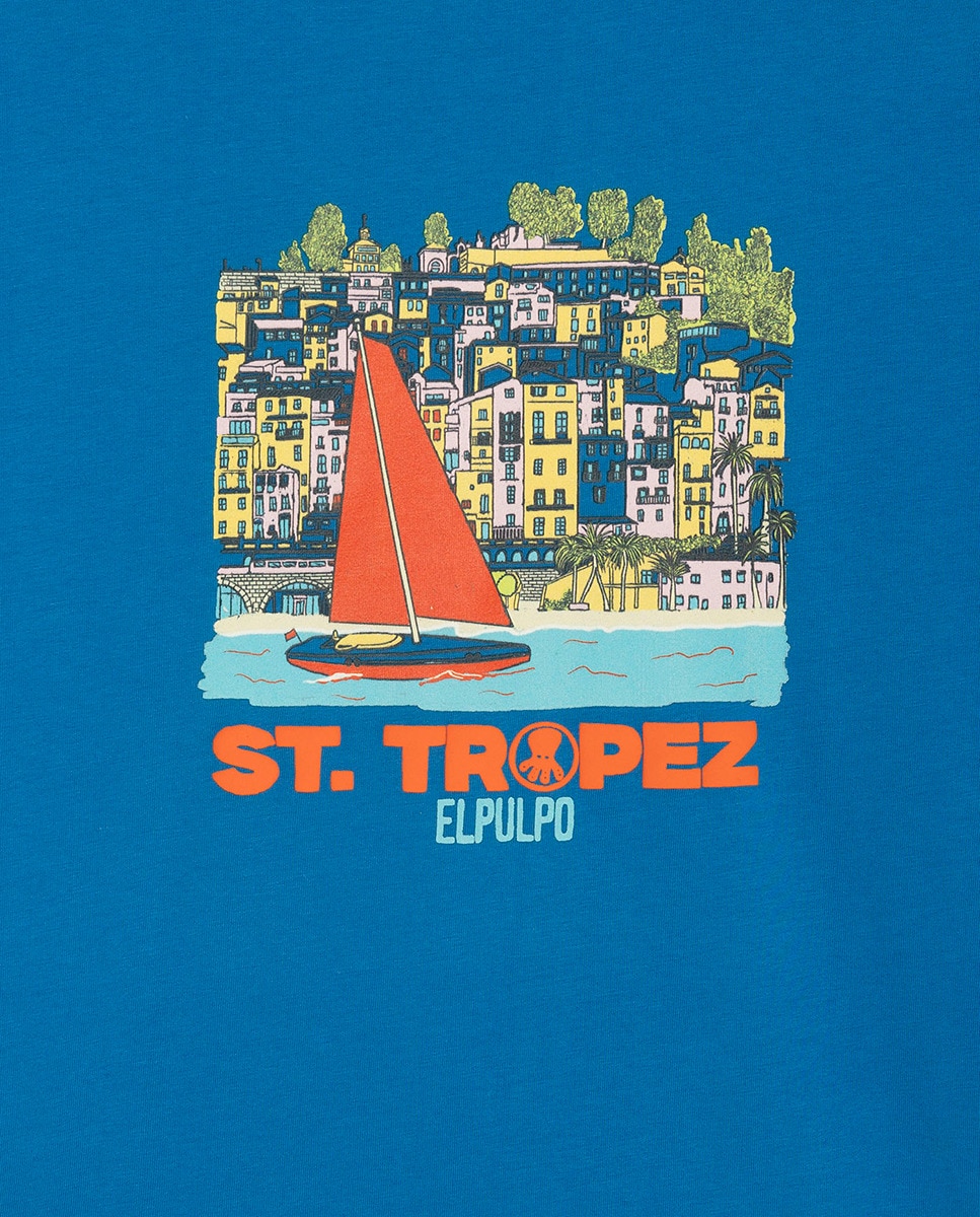 T-shirt Oversize com Estampado e Manga Curta Azul-6