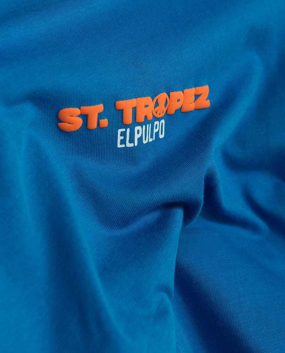 T-shirt Oversize com Estampado e Manga Curta Azul-4