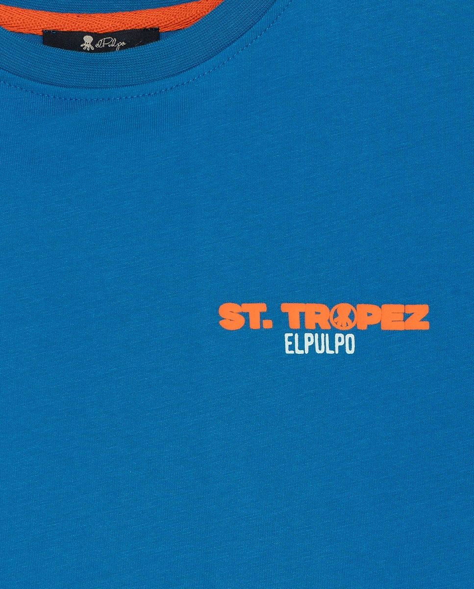 T-shirt Oversize com Estampado e Manga Curta Azul-3