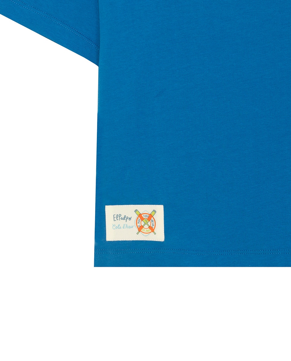 T-shirt Oversize com Estampado e Manga Curta Azul-2