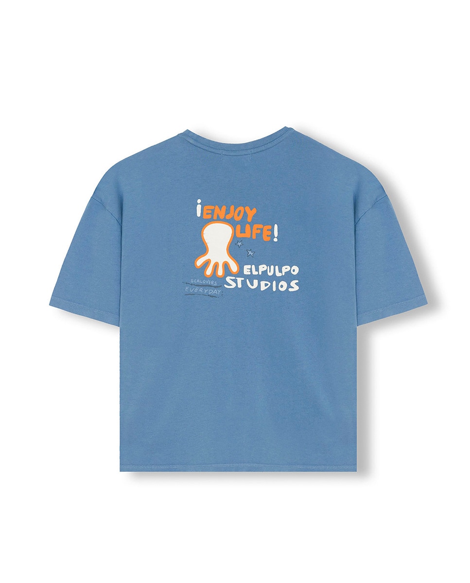 T-shirt Oversize com Estampado e Manga Curta Azul-índigo-5