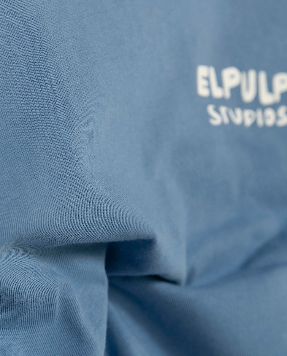T-shirt Oversize com Estampado e Manga Curta Azul-índigo-3