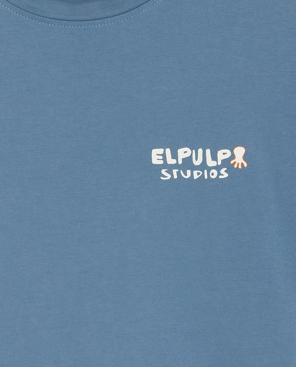 T-shirt Oversize com Estampado e Manga Curta Azul-índigo-2