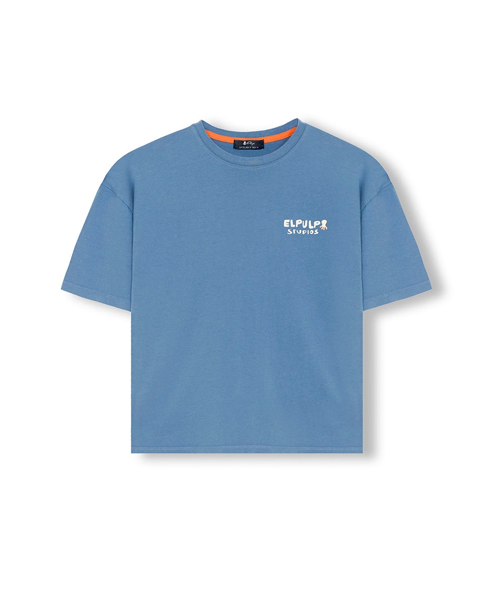 T-shirt Oversize com Estampado e Manga Curta Azul-índigo-1
