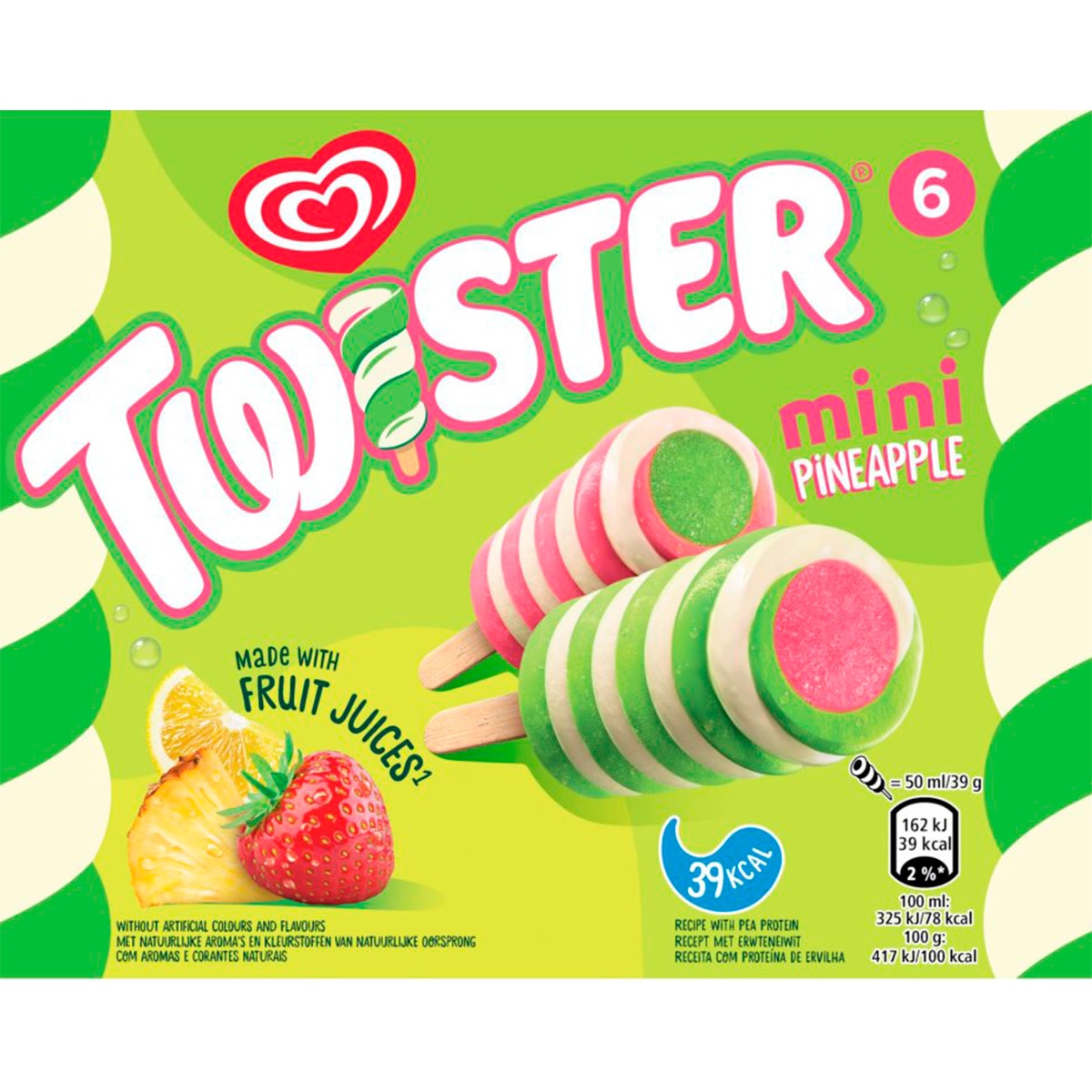 Gelado Twister Mini Ananás Pack 6 unidades embalagem 300 ml