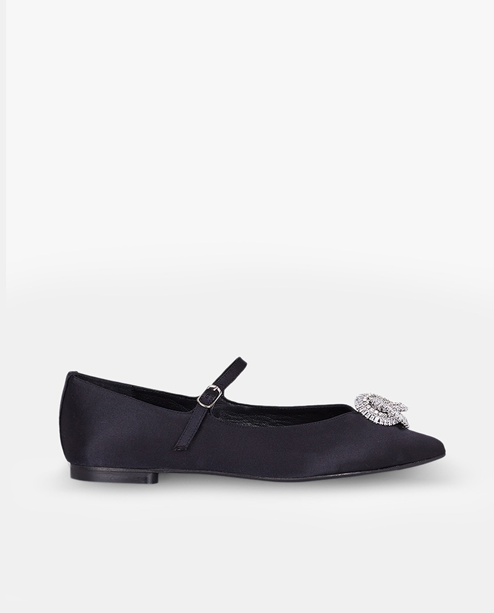 Sapatos de Presilha Knot de Cetim com Adorno de Cristais Preto-1