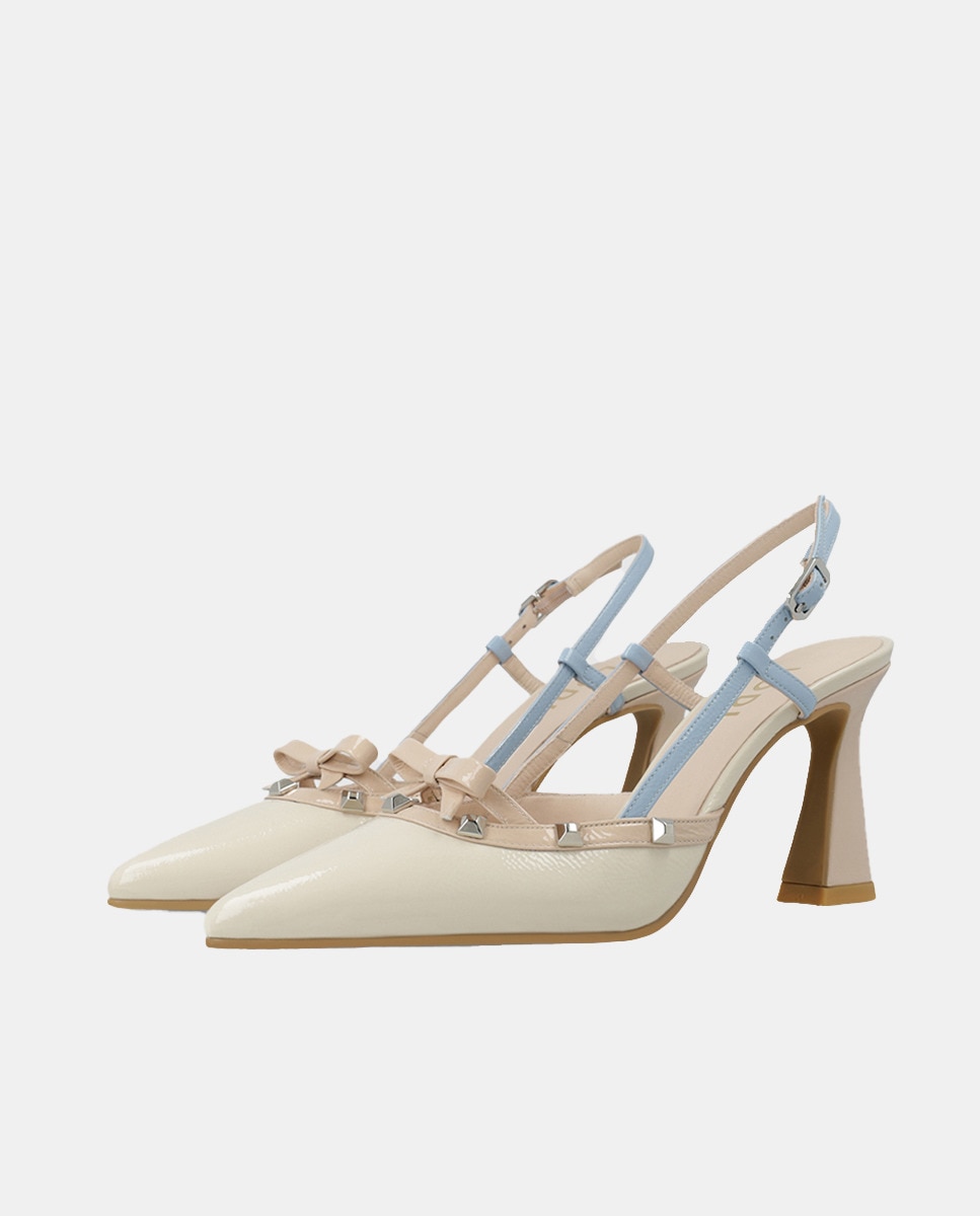Sapatos Tipo Mules de Salto em Verniz - Pastel Natural-2