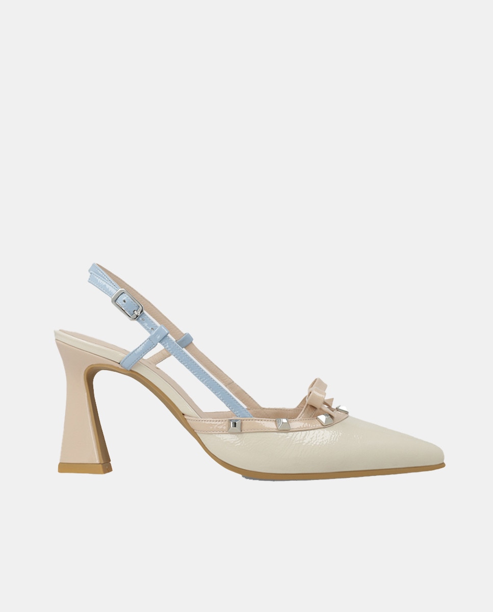 Sapatos Tipo Mules de Salto em Verniz - Pastel Natural-1