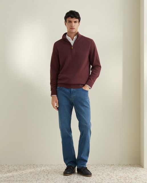 Imagen 0 de Jersey de hombre de cuello semicisne liso algodón seda