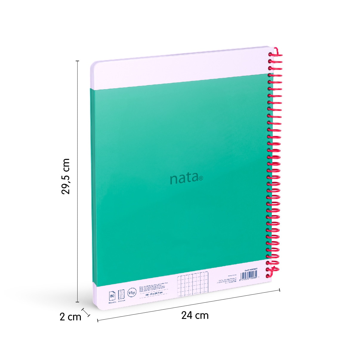 Cuaderno A4 con espiral y tapa dura, papel cuadriculado, 80 hojas de 95gr/m², colección MILAN nata 624 since 1918, verde Verde-3