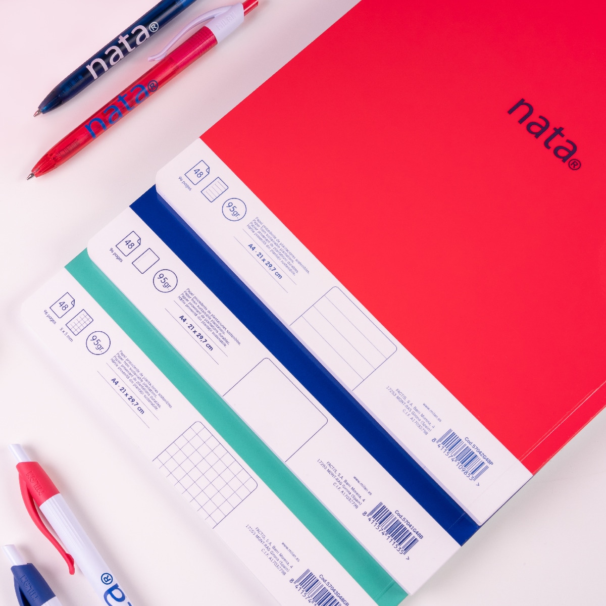 Bloco de notas A4 colado, papel quadriculado, 48 folhas de 95 g/m², coleção MILAN nata 624 desde 1918, rosa Rosa-5