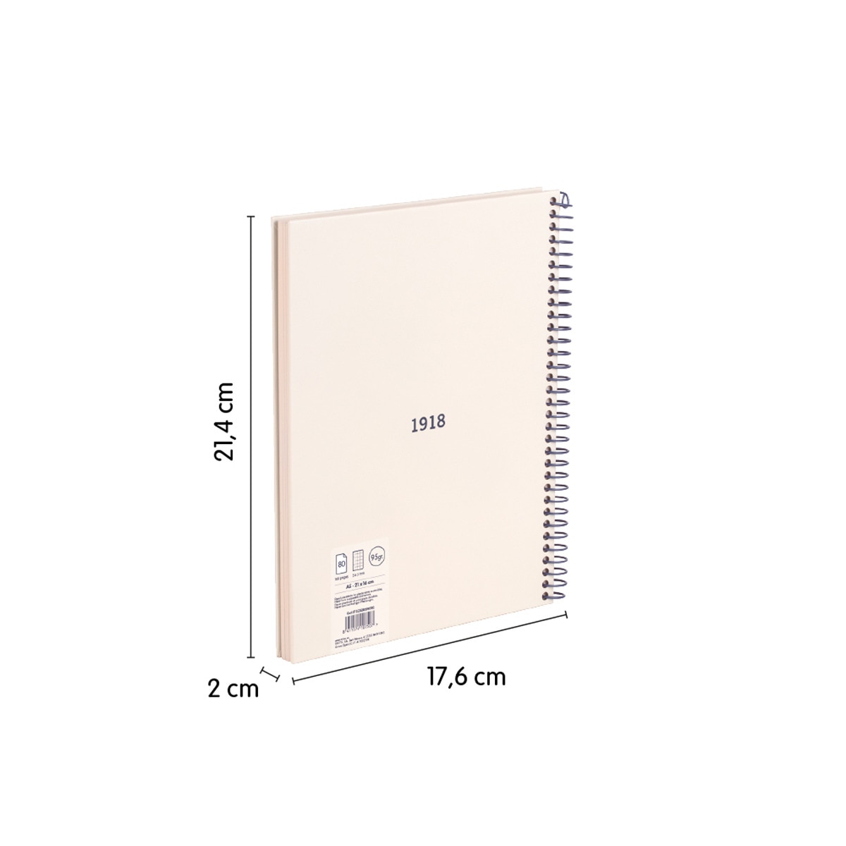 Caderno A5 com espiral, capa dura, papel quadriculado (5 x 5 mm), 80 folhas, 95 g/m², coleção 430 desde 1918, bege Bege-3