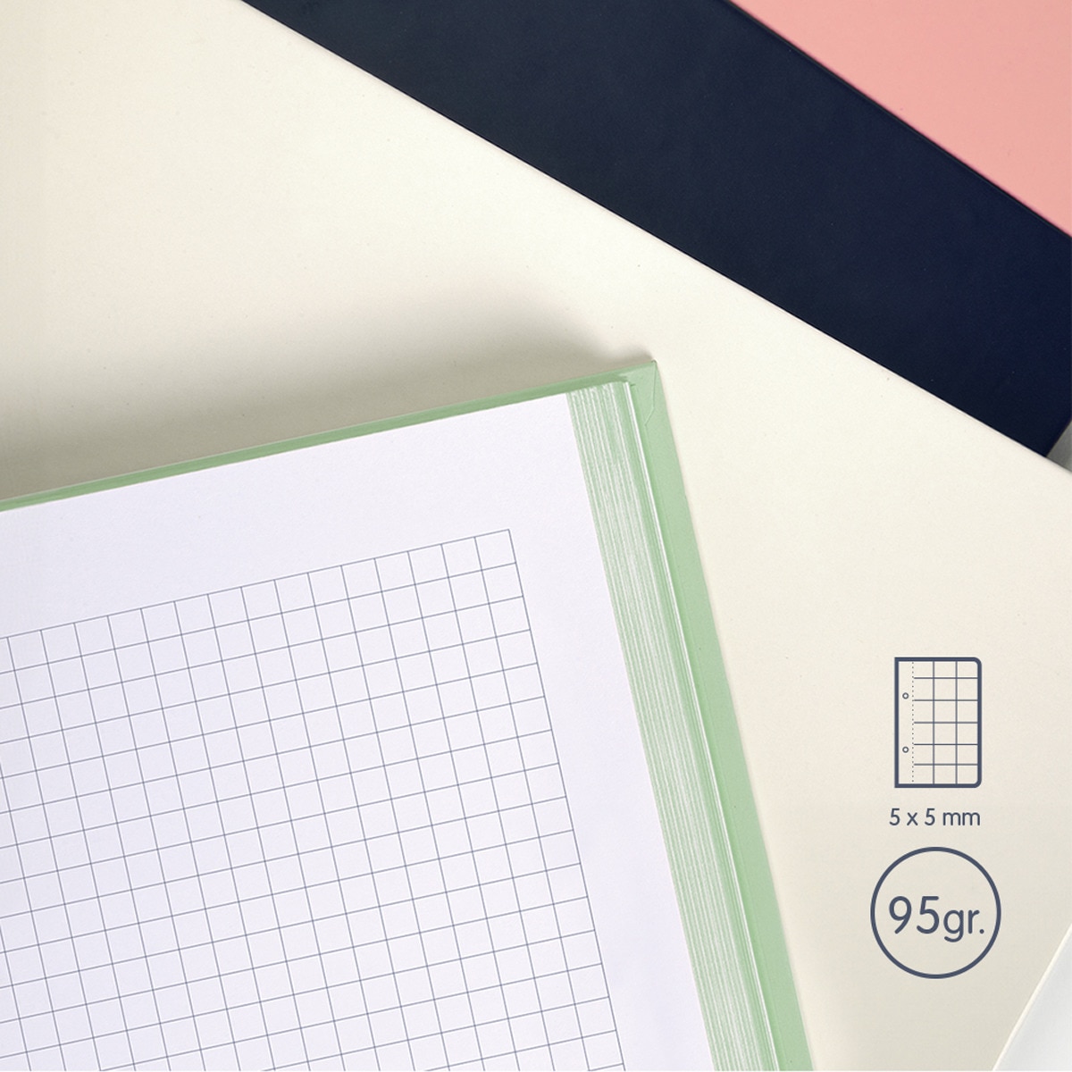 Caderno A5 com espiral, capa dura, papel quadriculado (5 x 5 mm), 80 folhas, 95 g/m², coleção 430 desde 1918, bege Bege-2