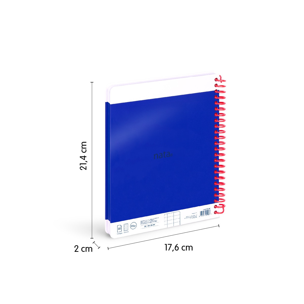 Caderno A5 com espiral e capa dura, papel quadriculado, 80 folhas, 95gr/m², coleção MILAN nata 624 desde 1918, azul Azul-3