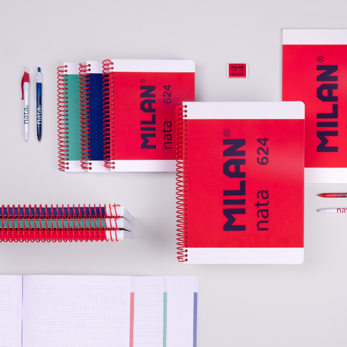 Caderno A5 com espiral e capa dura, papel quadriculado, 80 folhas, 95gr/m², coleção MILAN nata 624 desde 1918, azul Azul-5