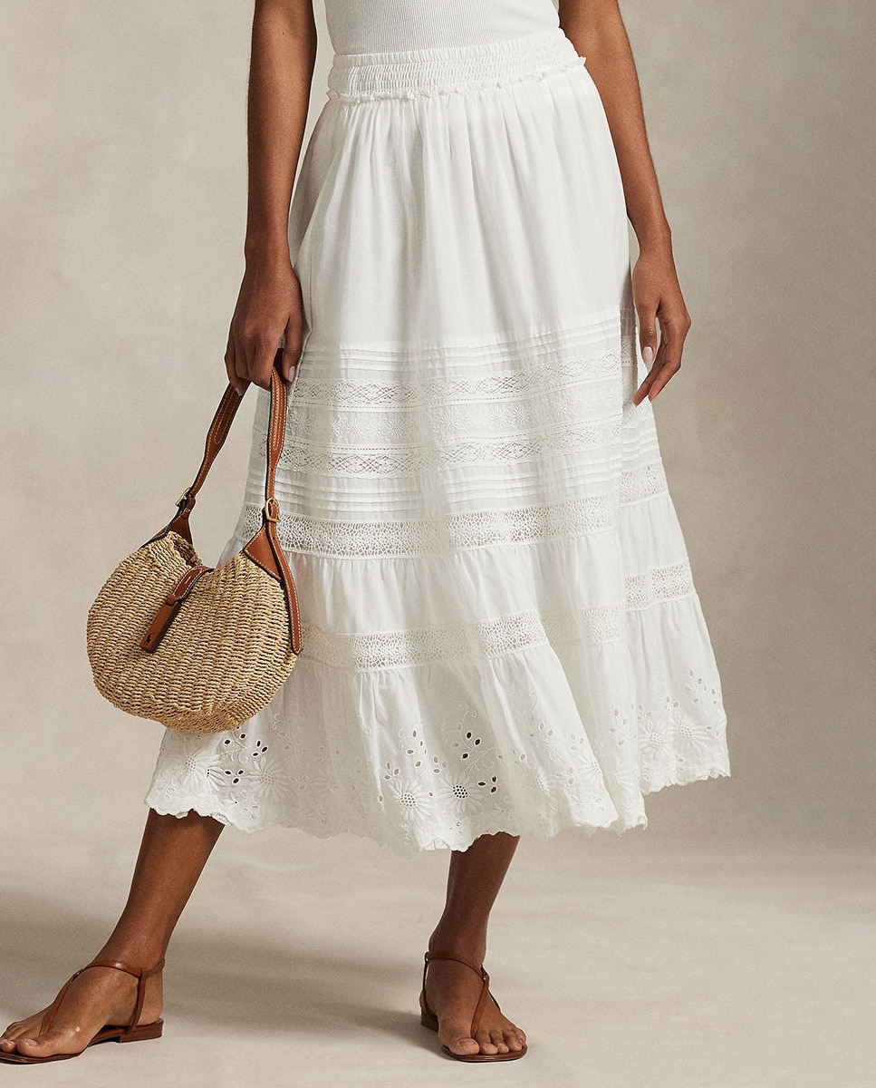 Saia de Algodão com Renda Branco-2