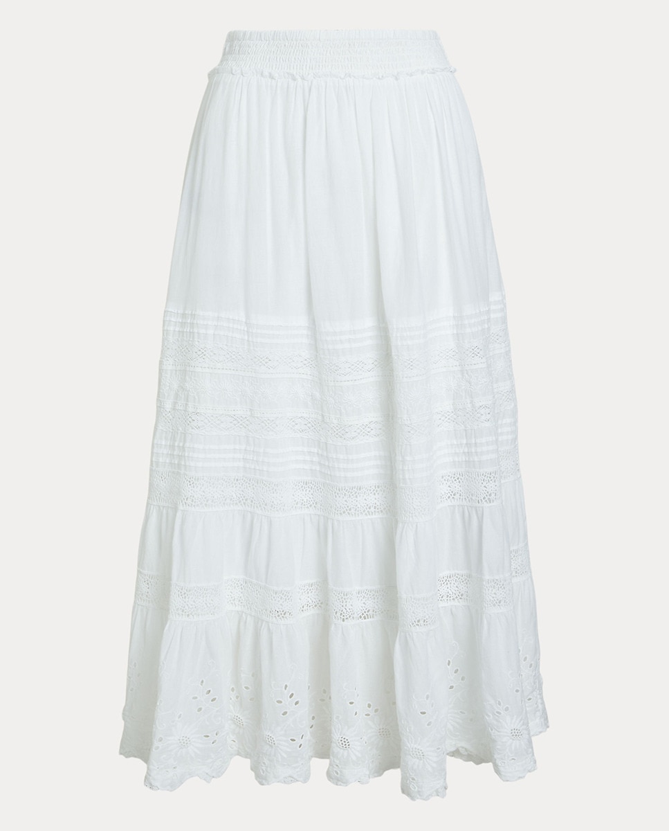 Saia de Algodão com Renda Branco-5