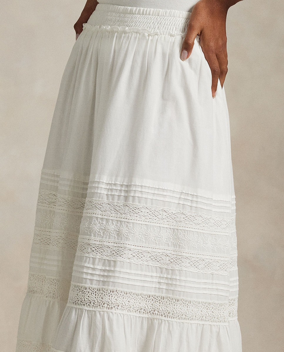Saia de Algodão com Renda Branco-4