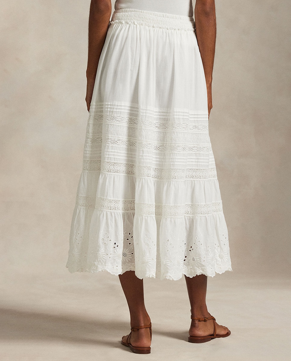 Saia de Algodão com Renda Branco-3
