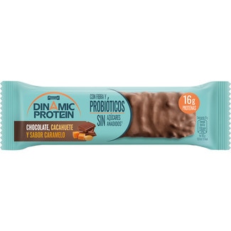 Barrita de proteínas de chocolate, cacahuete y sabor caramelo con probióticos unidad 55 g sin azúcares añadidos - Dinamic Protein Pascual
