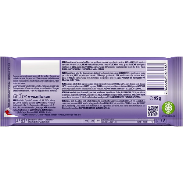 milk chocolate with whole hazelnuts tablet 95 g