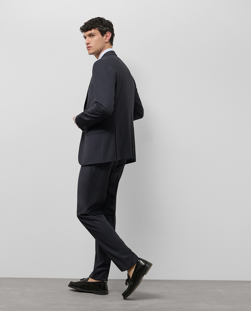 Fato Slim Fit Half Canvas Liso Azul-marinho-9