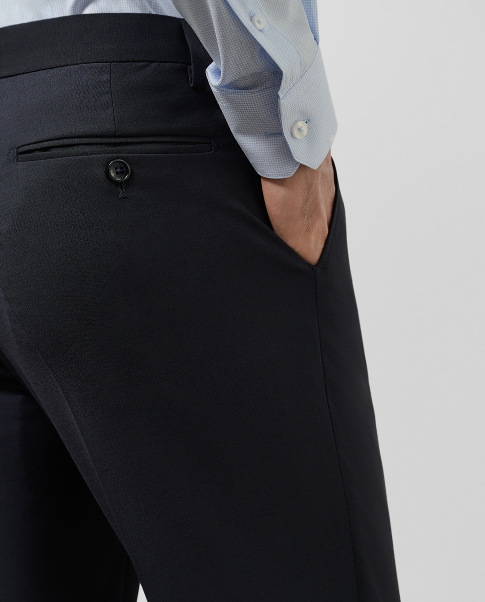 Fato Slim Fit Half Canvas Liso Azul-marinho-8