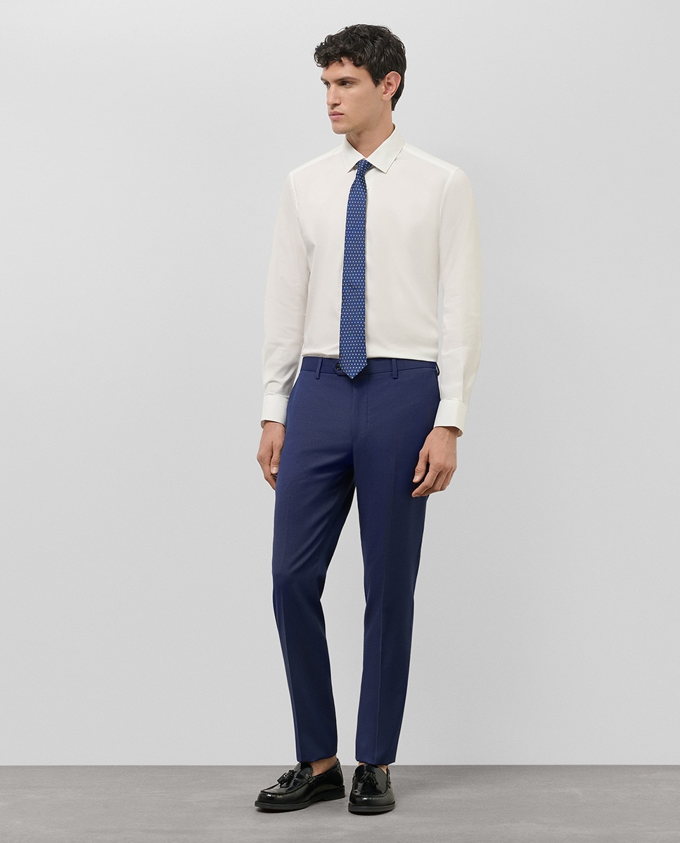 Fato Slim Fit Half Canvas com Falso Liso Azul-7