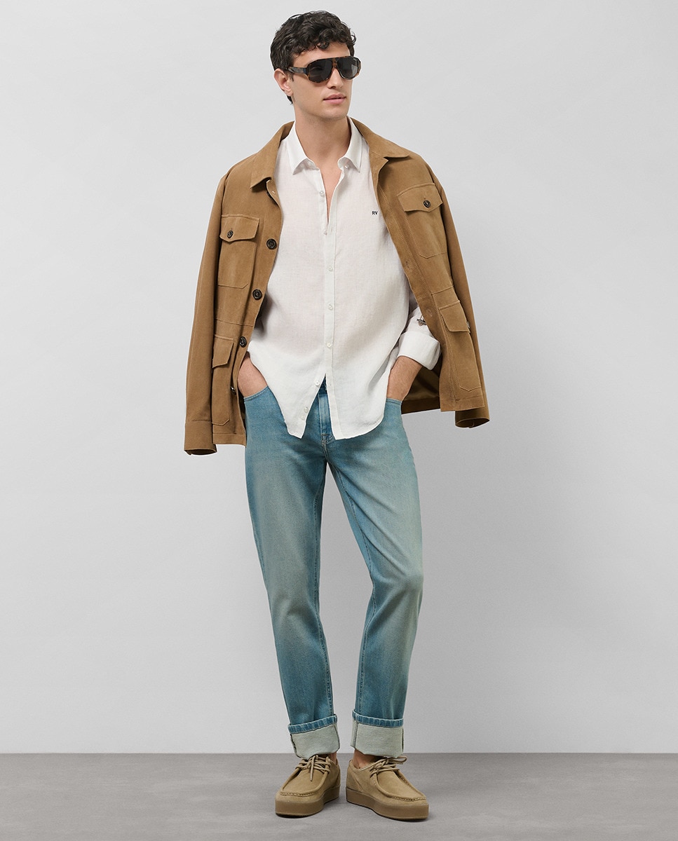 Casaco Safari de Camurça Castanho-claro-7