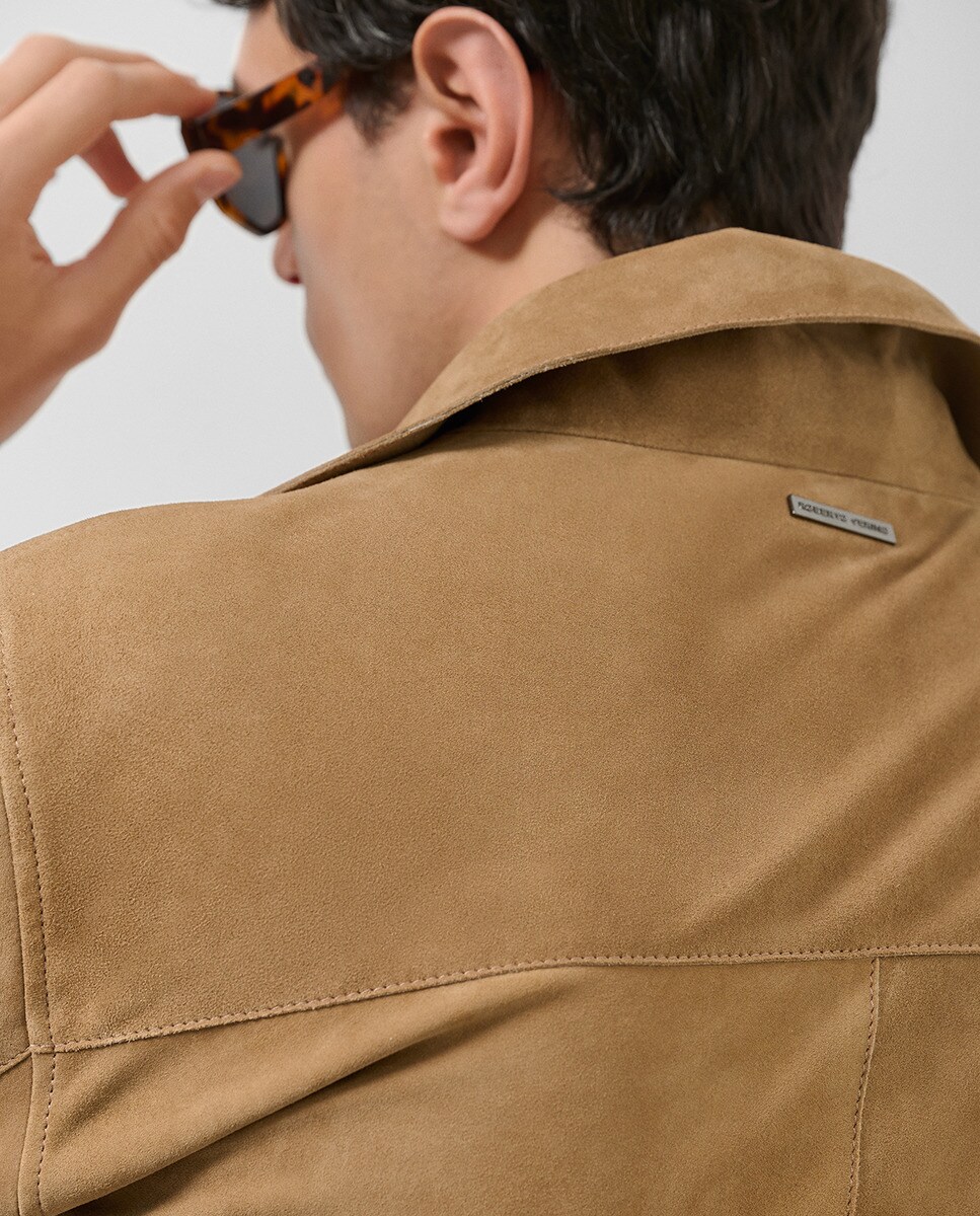 Casaco Safari de Camurça Castanho-claro-6