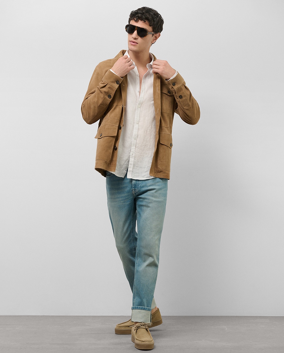 Casaco Safari de Camurça Castanho-claro-5