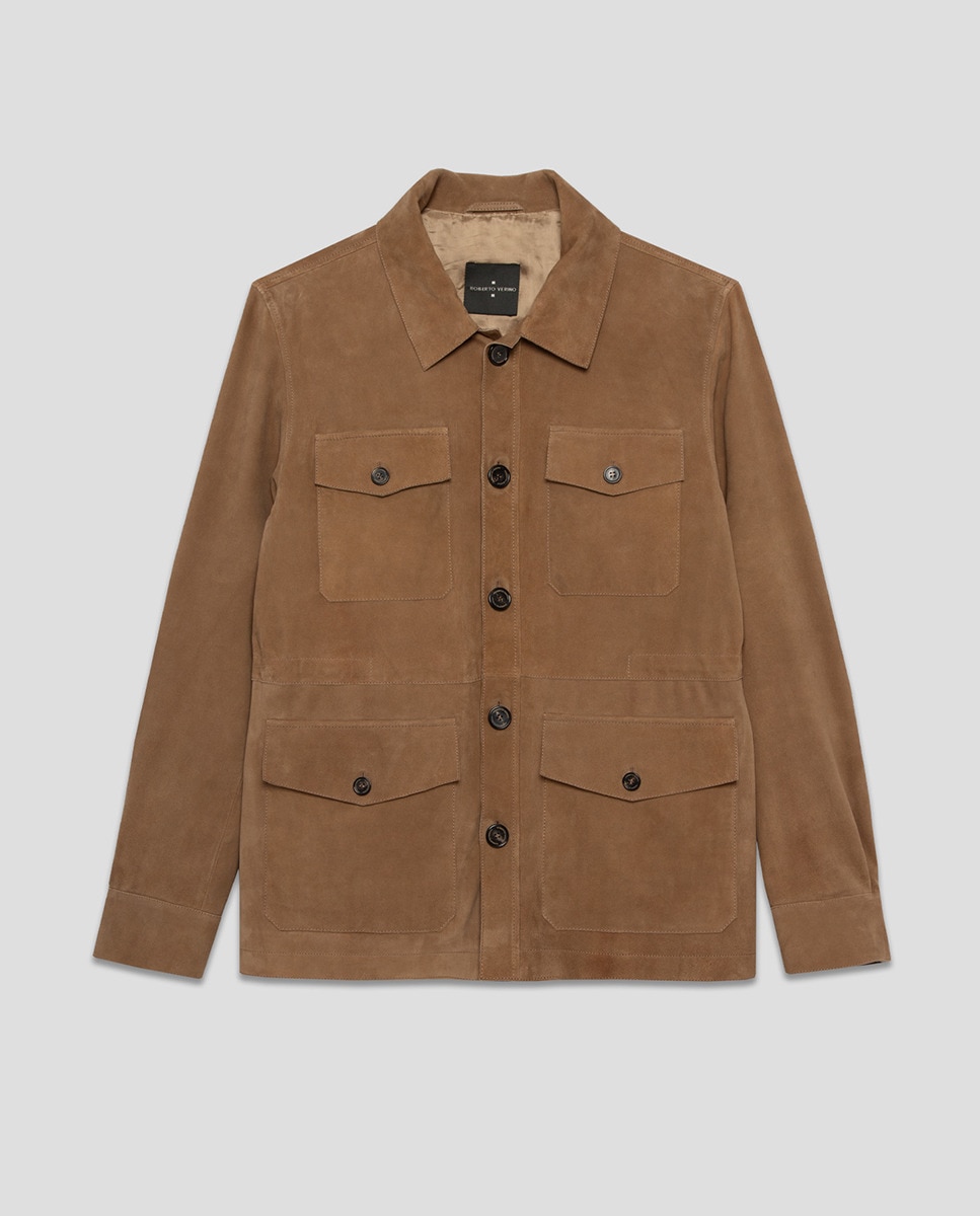 Casaco Safari de Camurça Castanho-claro-2