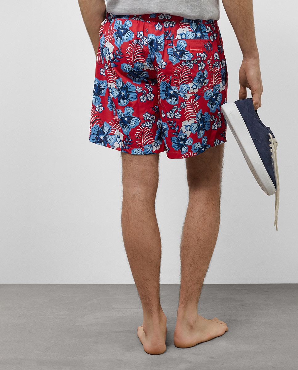 Calções de Banho com Estampado Floral Vermelho-4