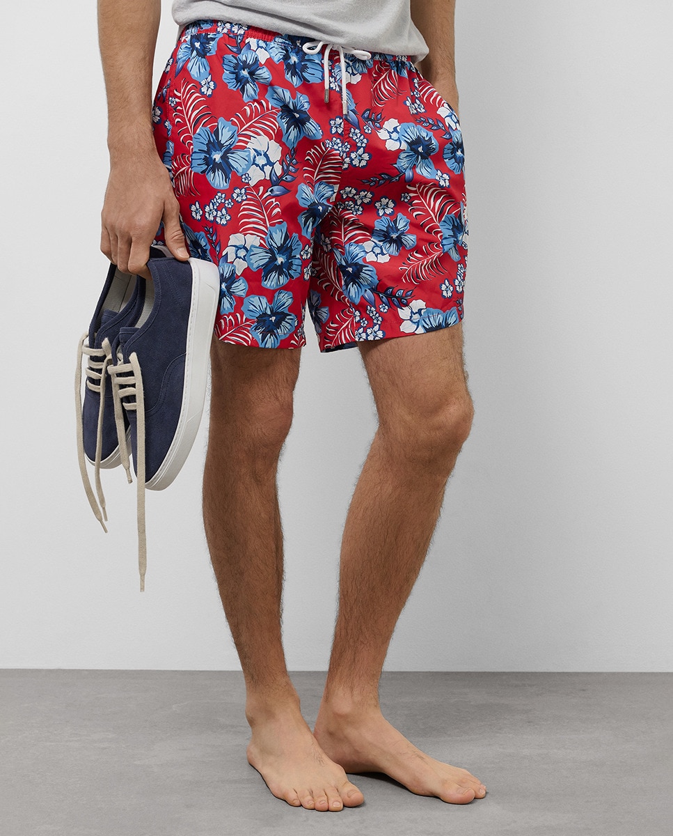 Calções de Banho com Estampado Floral Vermelho-1