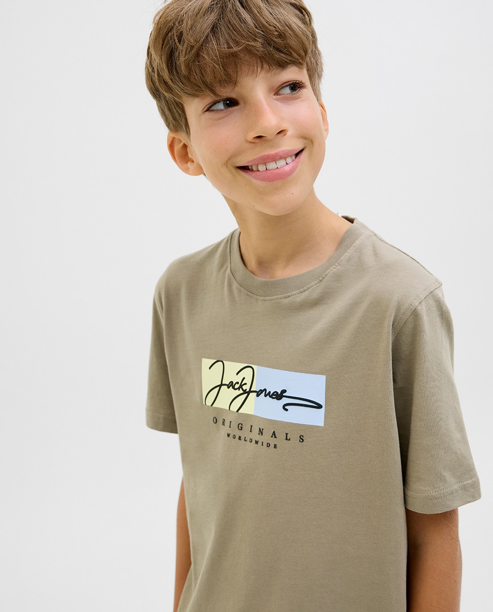 T-shirt de Manga Curta com Estampado à Frente Cinzento-5