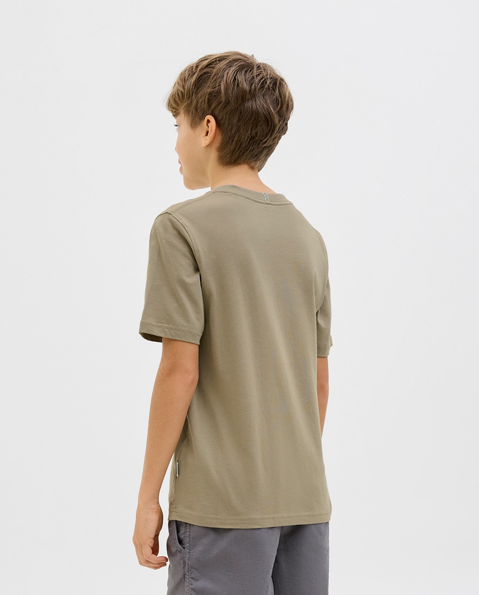 T-shirt de Manga Curta com Estampado à Frente Cinzento-2