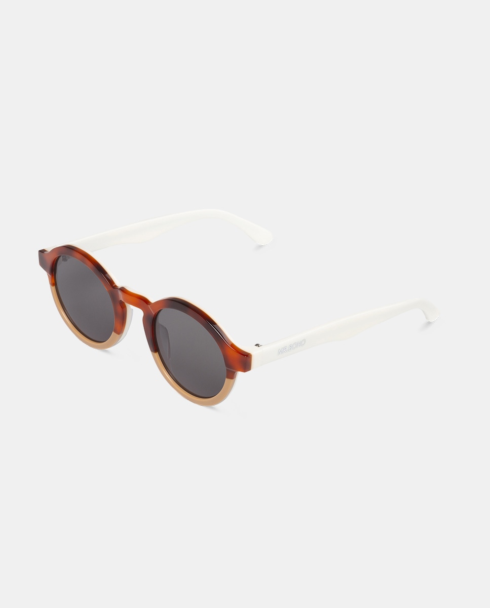 Óculos de sol unissexo Mr. Boho redondos com armação estampada castanha Multicolor-3