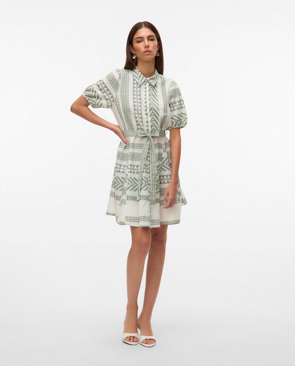 Vestido camiseiro com cinto Verde-1