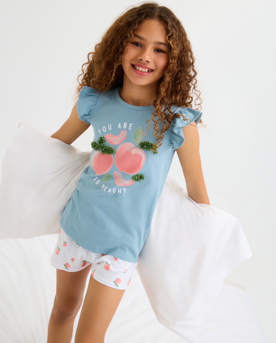 Pijama Curto com Estampado Azul-1