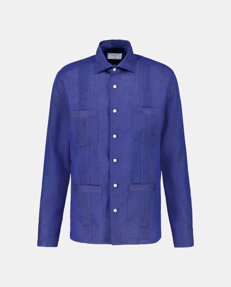 Camisa guayabera de lino de hombre Mirto classic lisa azul - Azul marino Azul marino-4