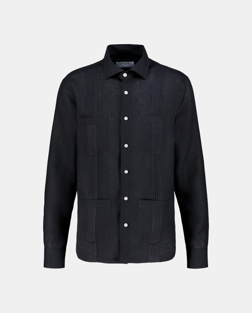 Imagem 0 de Camisa guayabera de linho de homem Mirto regular lisa branca tamanhos grandes