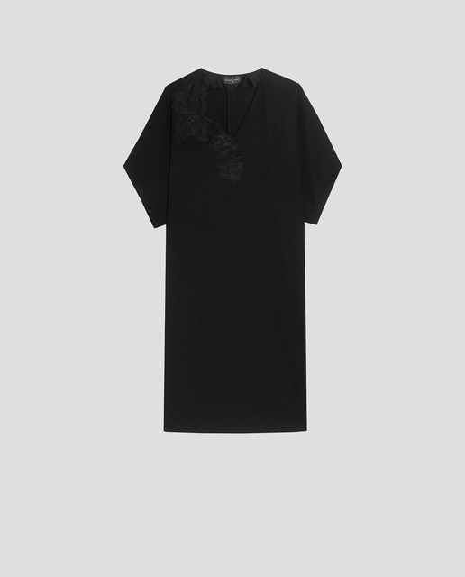 Imagen 0 de Vestido midi crepé con flor bordada