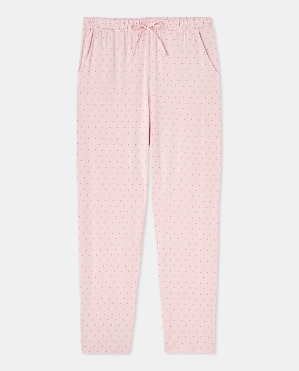 Calças Regular de Pijama às Bolinhas Rosa-claro-4