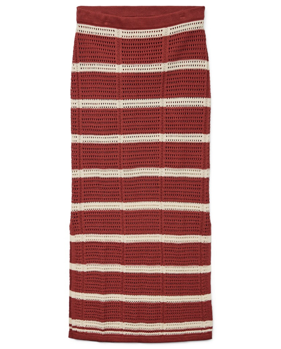 Saia de Malha de Crochet Vermelho-5