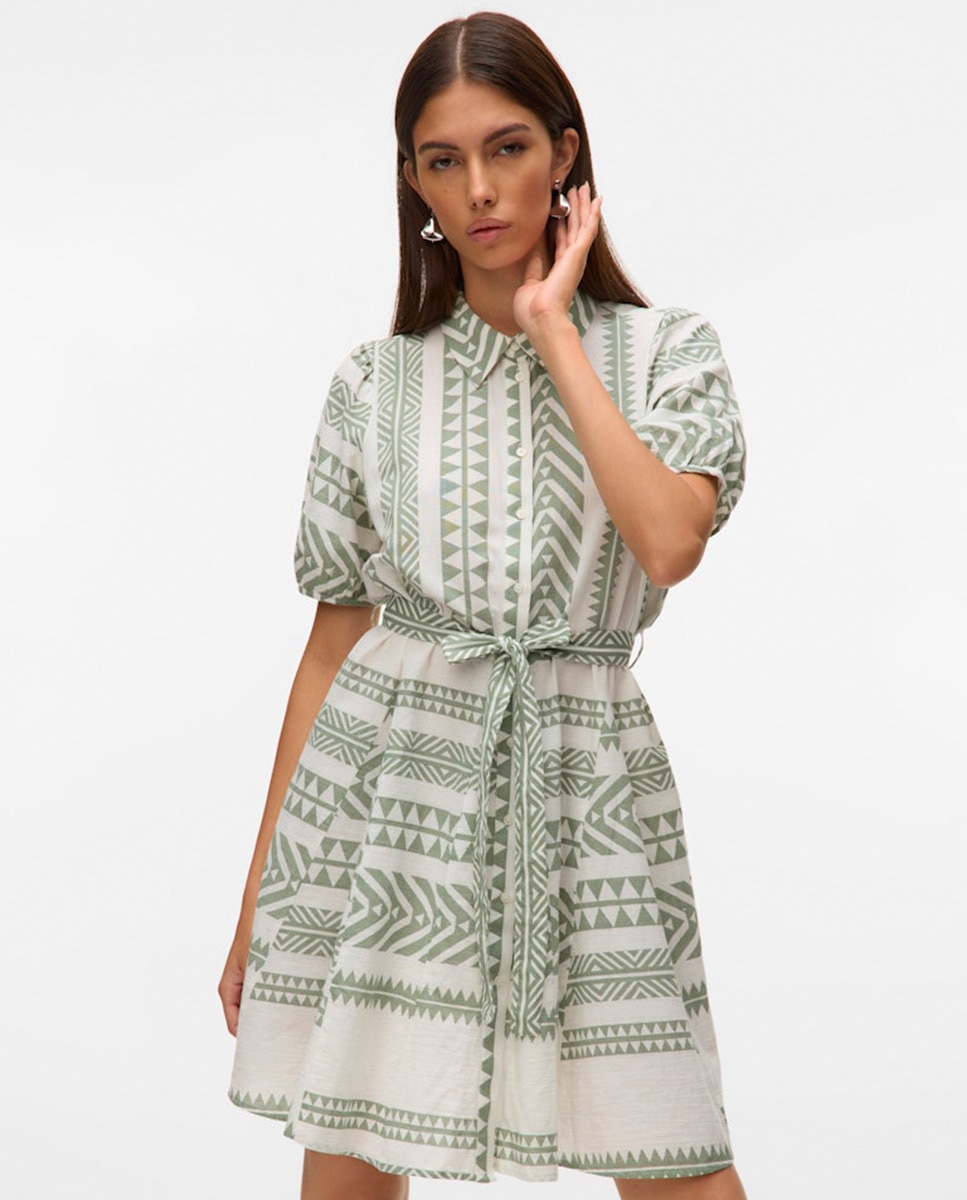 Vestido camiseiro com cinto Verde-5