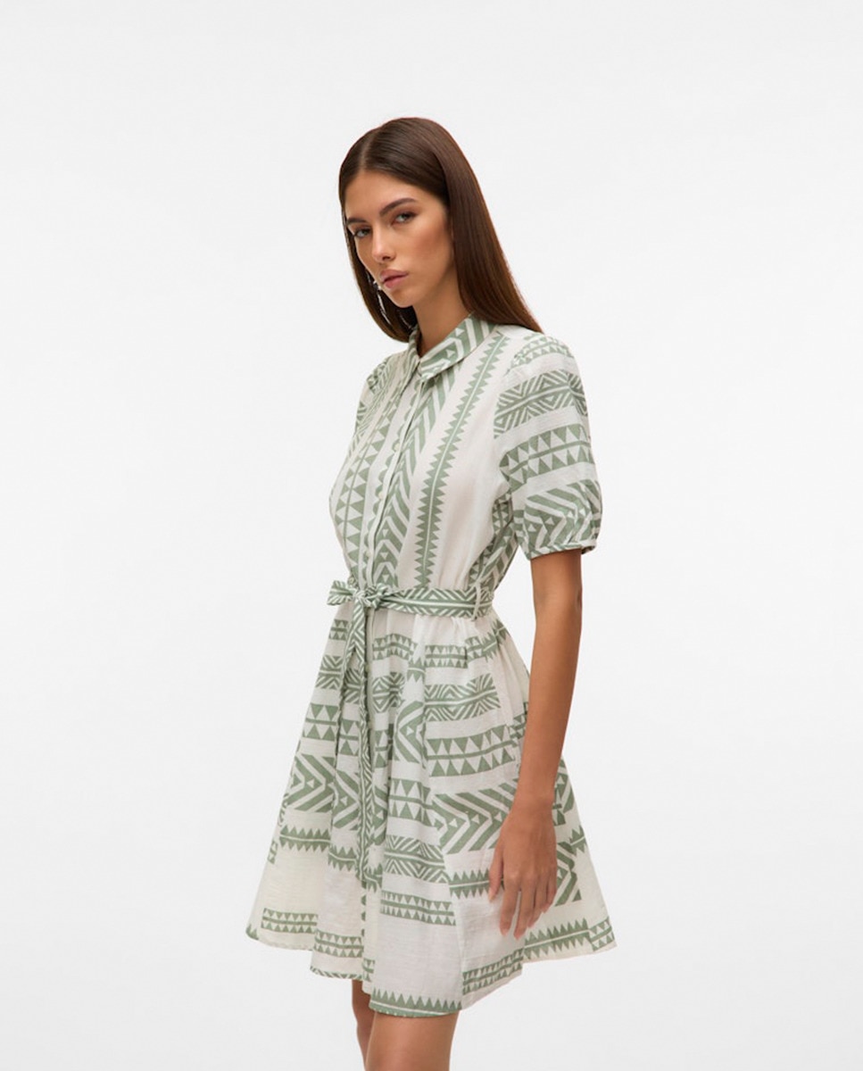 Vestido camiseiro com cinto Verde-4