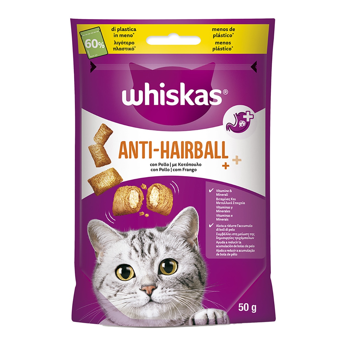Snack para gatos Whiskas Anti-Hairball 60 g 1