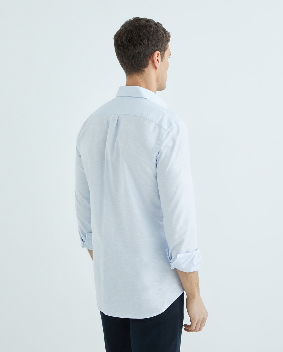 Camisa Casual Lisa com Manga Comprida Azul-claro-3