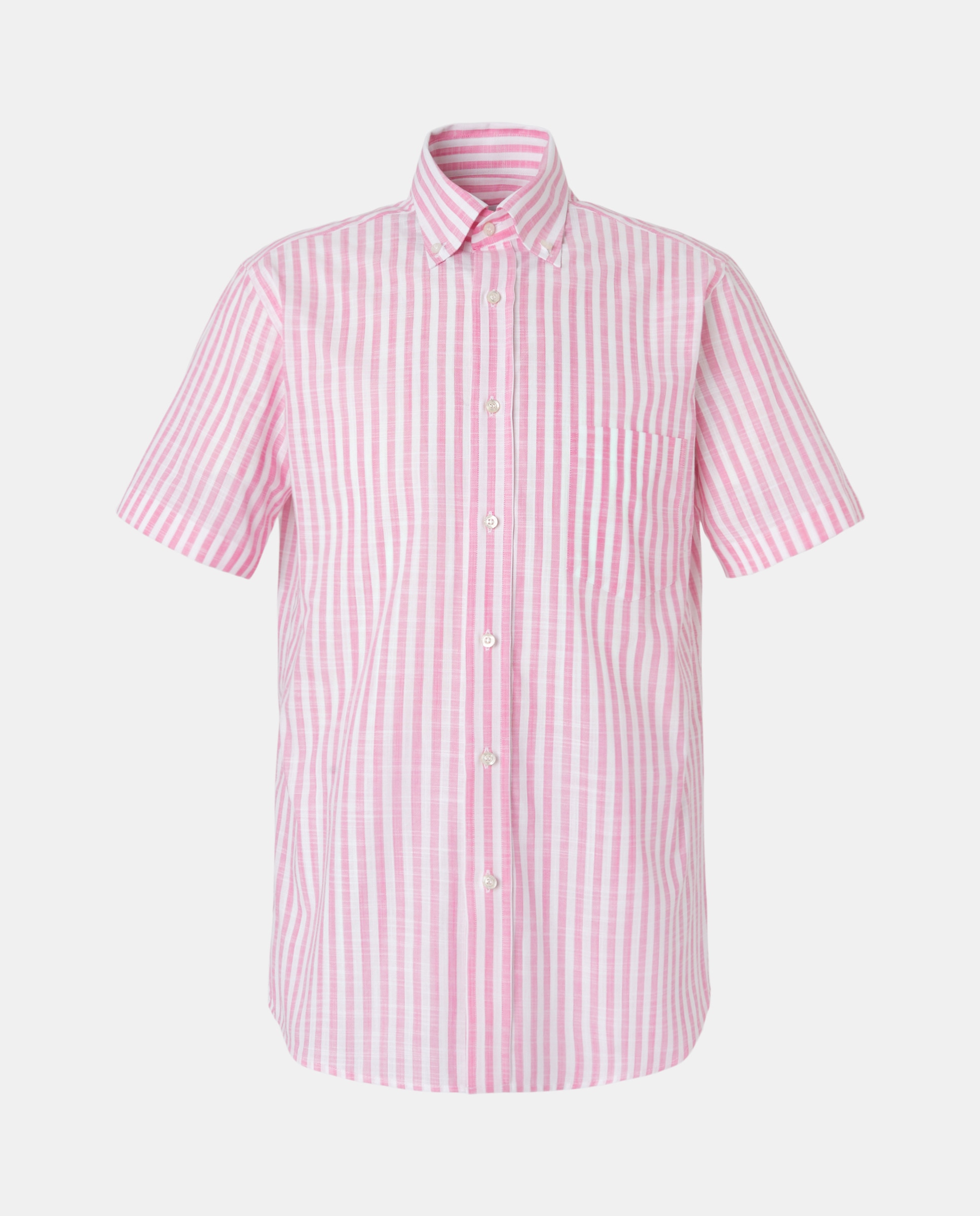 Camisa Casual às Riscas com Manga Curta Tamanhos Grandes Rosa-4